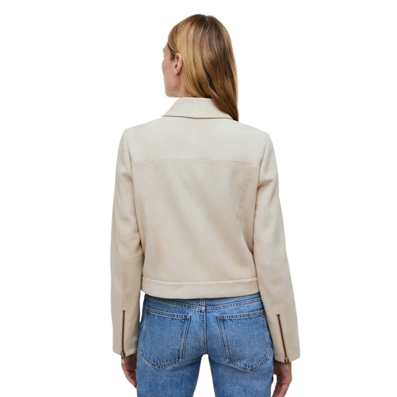 Madewell Jacket Women Size 10 Beige Suede Moto Zip Up Crop 90s NWT FLAW NO887 - Picture 3 of 16